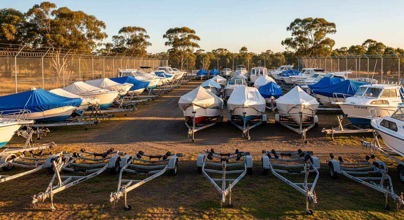 Boat on a trailer ready for outdoor storage near Sydney